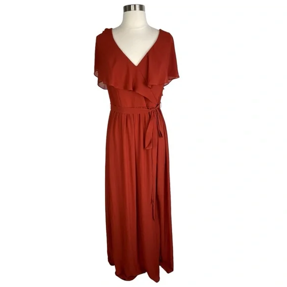 Bill Levkoff | Dresses | Bill Levkoff Rust Orange Maxi Bridesmaid Dress  Womens Size 2 Deep V | Poshmark